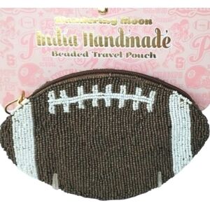 Beaded Football Cosmetic/Travel Pouch NWT
